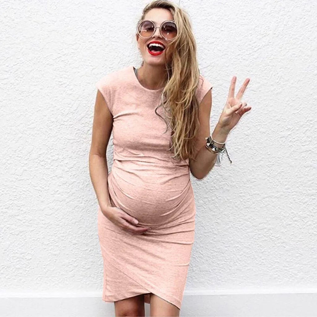 

Sleeveless Maternity Dresses For Photo Shoot Dresses Summer O-neck Cute Solid Pregnancy Dresses Comfy Pregnant Women Clothes