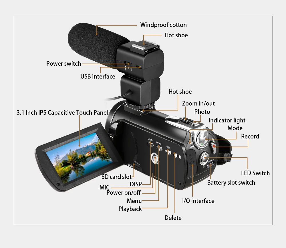 

ordro Camcorder Video Camera 4K ORDRO AC5 12X Optical Zoom Wifi Full HD Camara Filmadora Vlog Camera