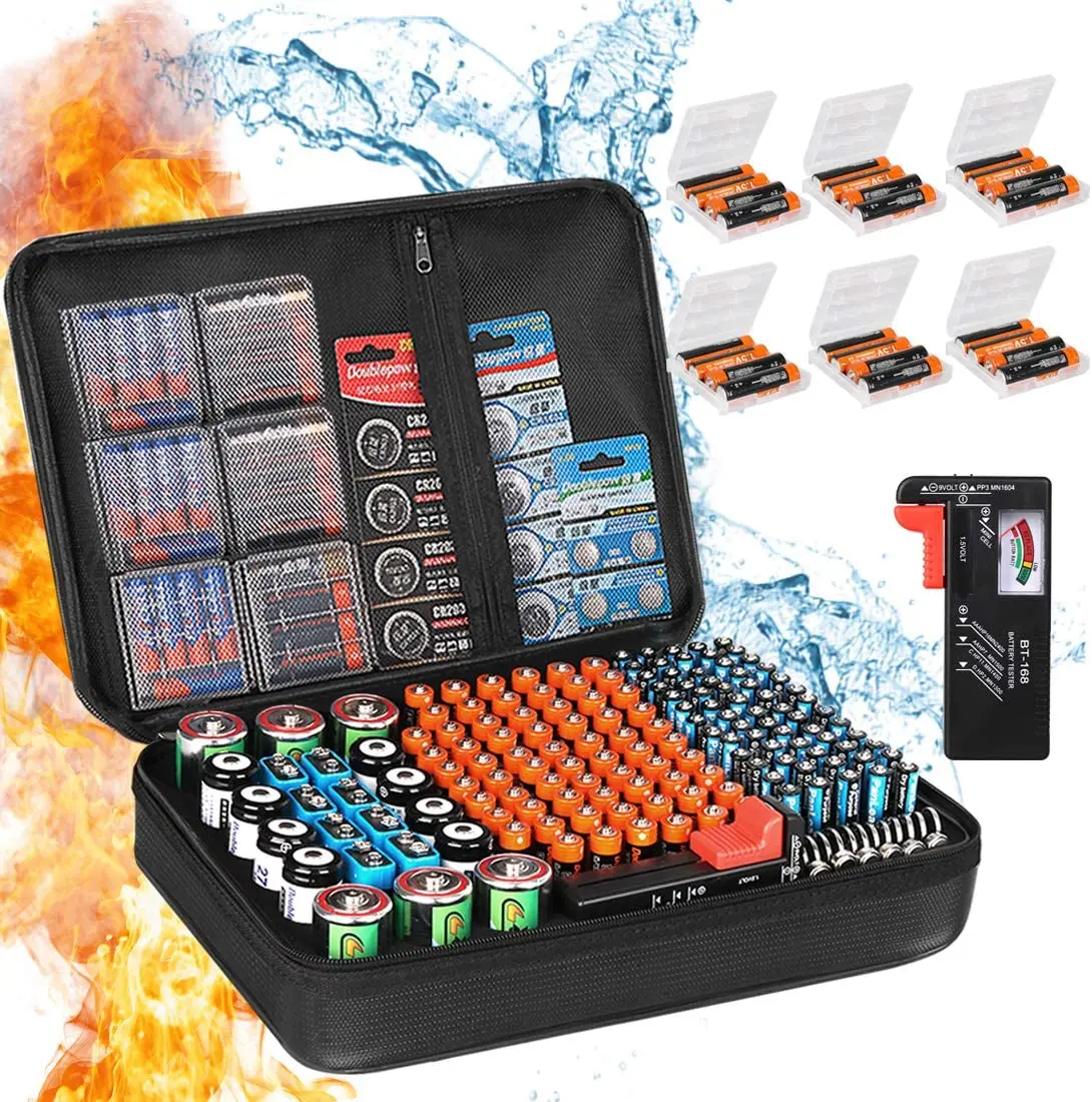 

Battery Organizer Storage Box Fireproof Waterproof Explosionproof Carrying Batteries Case Safe Holds 200+Batteries with Tester