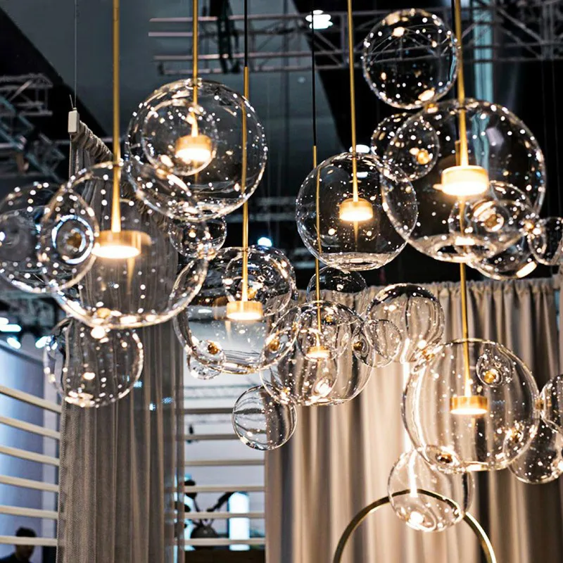 Modern Creative Transparent Glass Ball Bubble LED Chandelier Nordic Living Room Kitchen Lighting Fixture Dining | Лампы и освещение