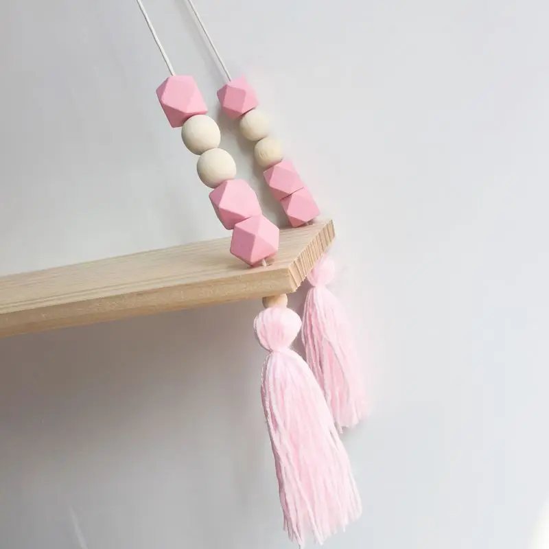 

Nordic Nursery & Kids Decor Tassels Storage Shelf Rack Wall Hanging Wood Toys Model Baby Kid Room Furnish Artic Home Decoration