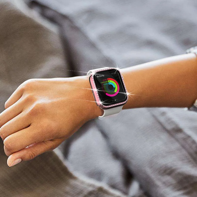 

Full Cover Screen Protector Case For Apple Watch Case 40mm 44mm 42mm 38mm Diamond PC Bumper + Glass iWatch Series 6 SE 5 4 3 2
