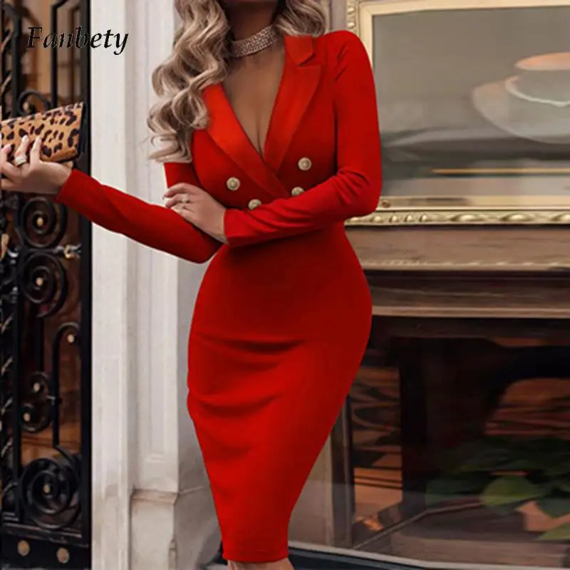 

Женское облегающее платье на пуговицах, элегантное однотонное платье с отложным воротником и длинным рукавом, весна-осень 2022