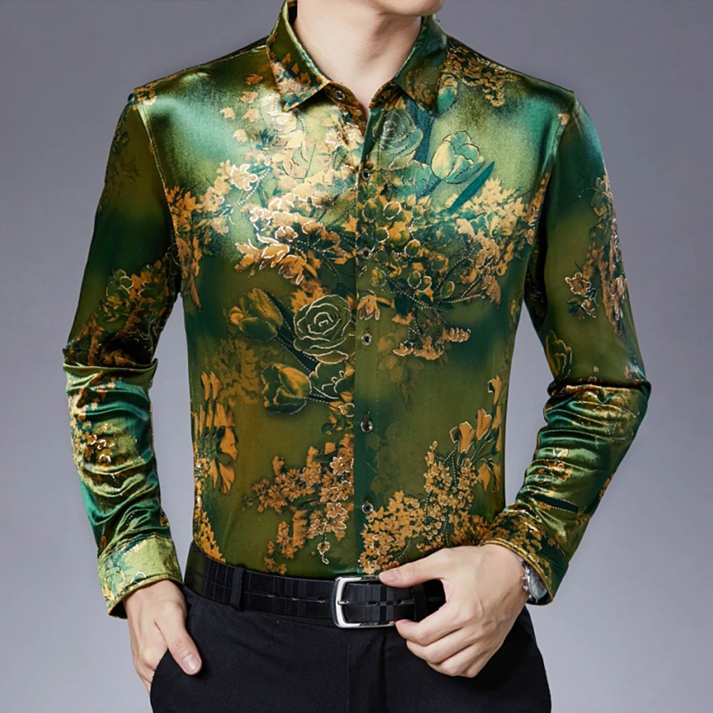 Men Print Camisas Hombre Royal Slim Baroque Men Clothing Club Party Dress Shirt Velvet
