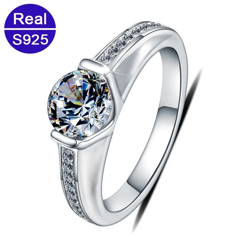 

Fashion Classic Luxury 0.5Ct Zircon Wedding Rings For Women Bridal Real 925 Sterling Silver Rings Fine Jewelry