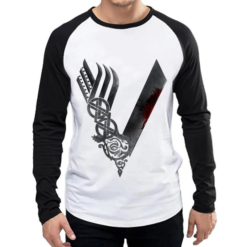 Викинги Футболка с длинным рукавом Мужская одежда логотип викингов топы майки