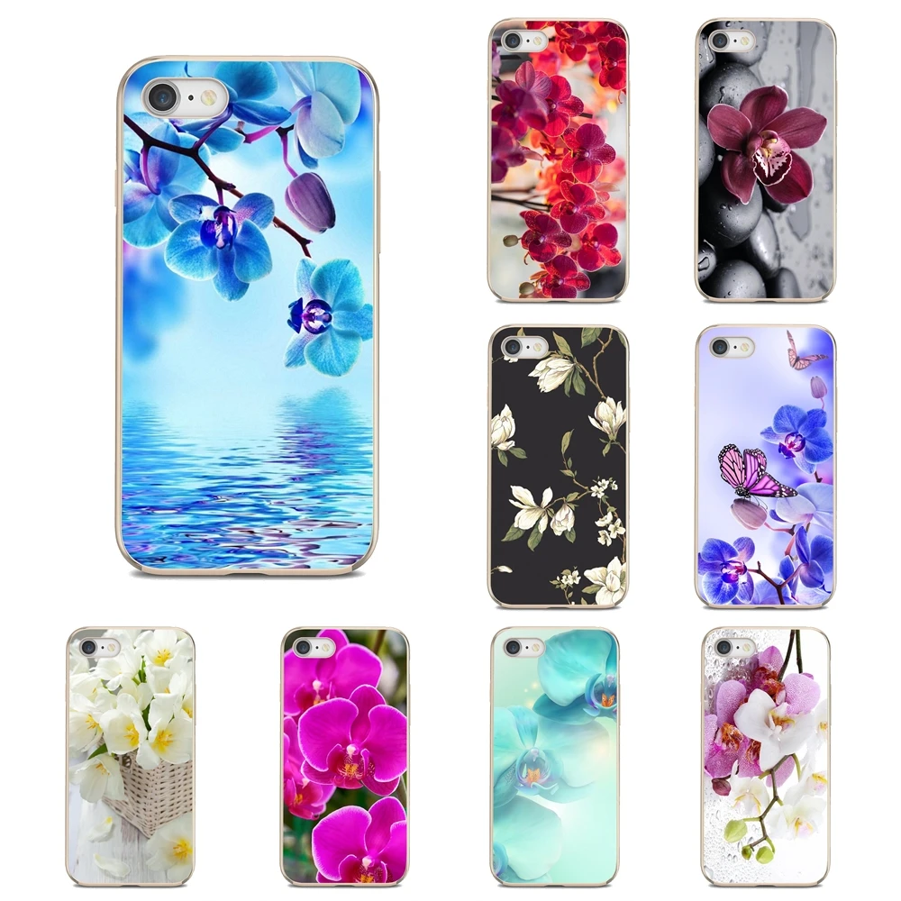 Чехол для iPhone 6 7 8 Plus 4 4S 5 5S SE 2020 5C 6S X XR XS 11 12 Pro Max прозрачный с изображением орхидей