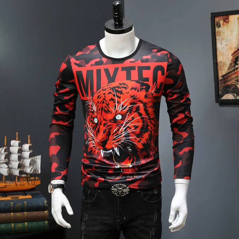 

Autumn Men's Jacket Pullove New Product Retro Ice Silk Long-sleeved T-shirt r Slim Trend Fashion Bottoming Shirt Personality