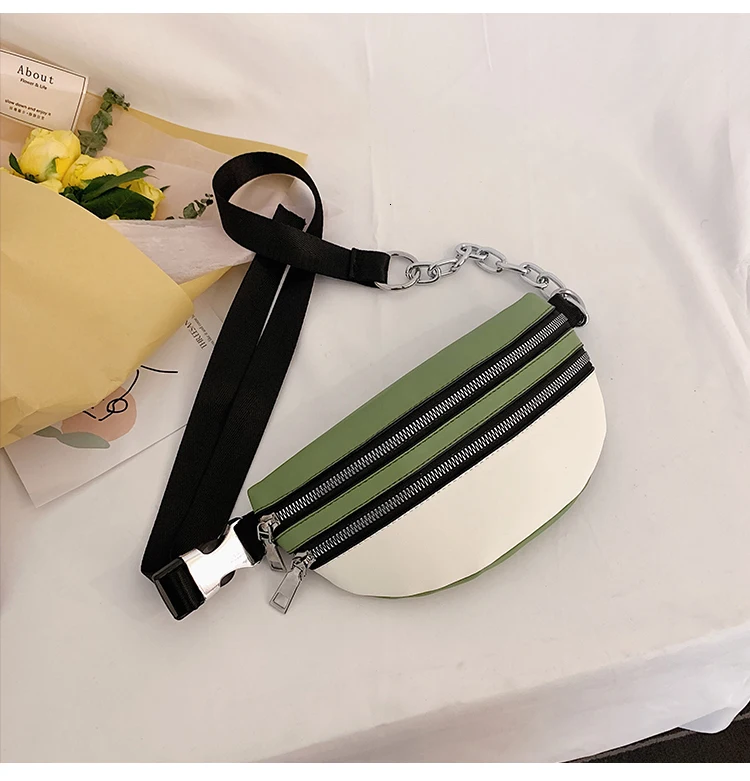 [BXX] Women's Single Shoulder Crossbody Bag All-match Flap Fashion Female Chest Package Wide Straps Chain Waist Bag HF745