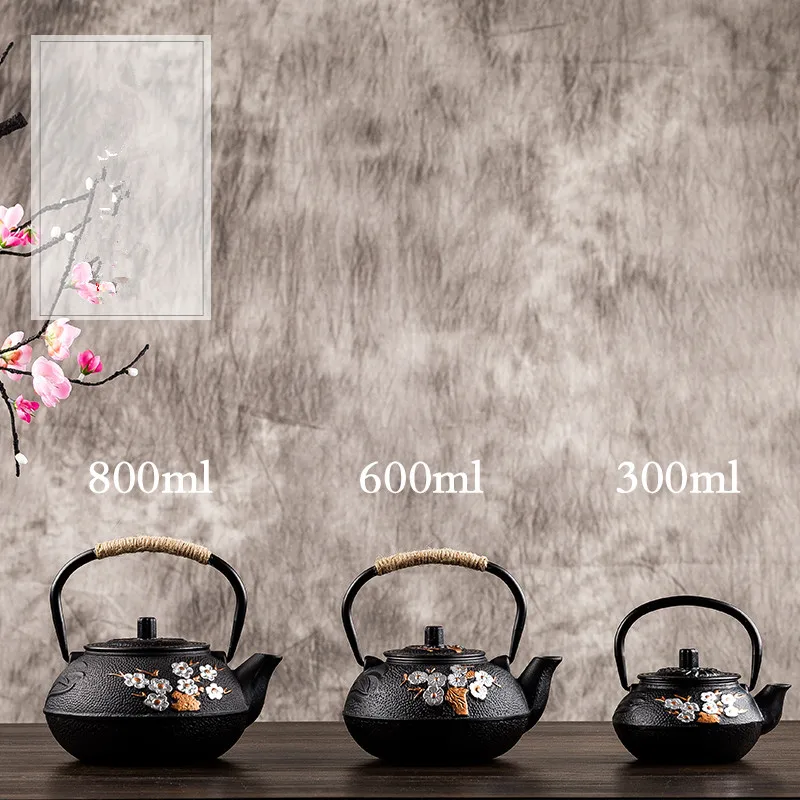 

300ml/600ml/800ml Cast Iron Tea Pot Set Japanese Teapot Tetsubin Kettle Drinkware KungFu Tools Plum Tea Kettle Teaware Set