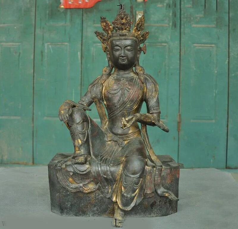 

wedding decoration Rare Tibet temple Bronze Gilt green Tara Kwan-Yin Guanyin goddess Buddha statue