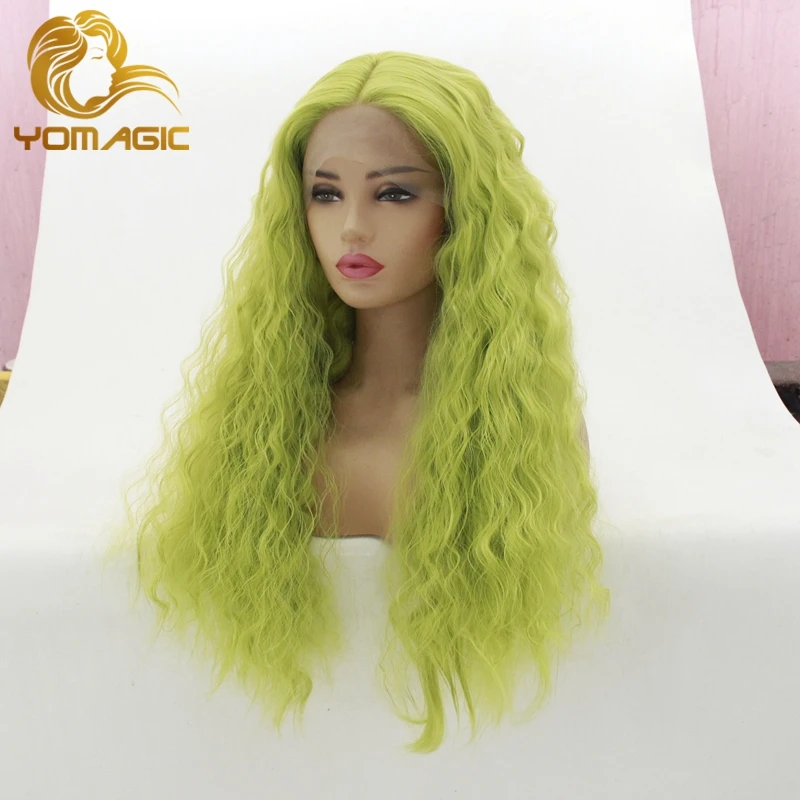 Yomic трава зеленые синтетические волосы кружевные передние парики для женщин