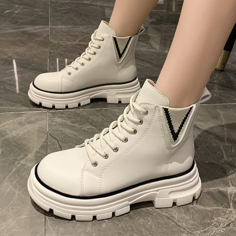 

2021 Autumn New Boots Women Shoes British Style Fashion Ankle Short Booties Lace Up Zipper Martin Boots Women Platform Shoes
