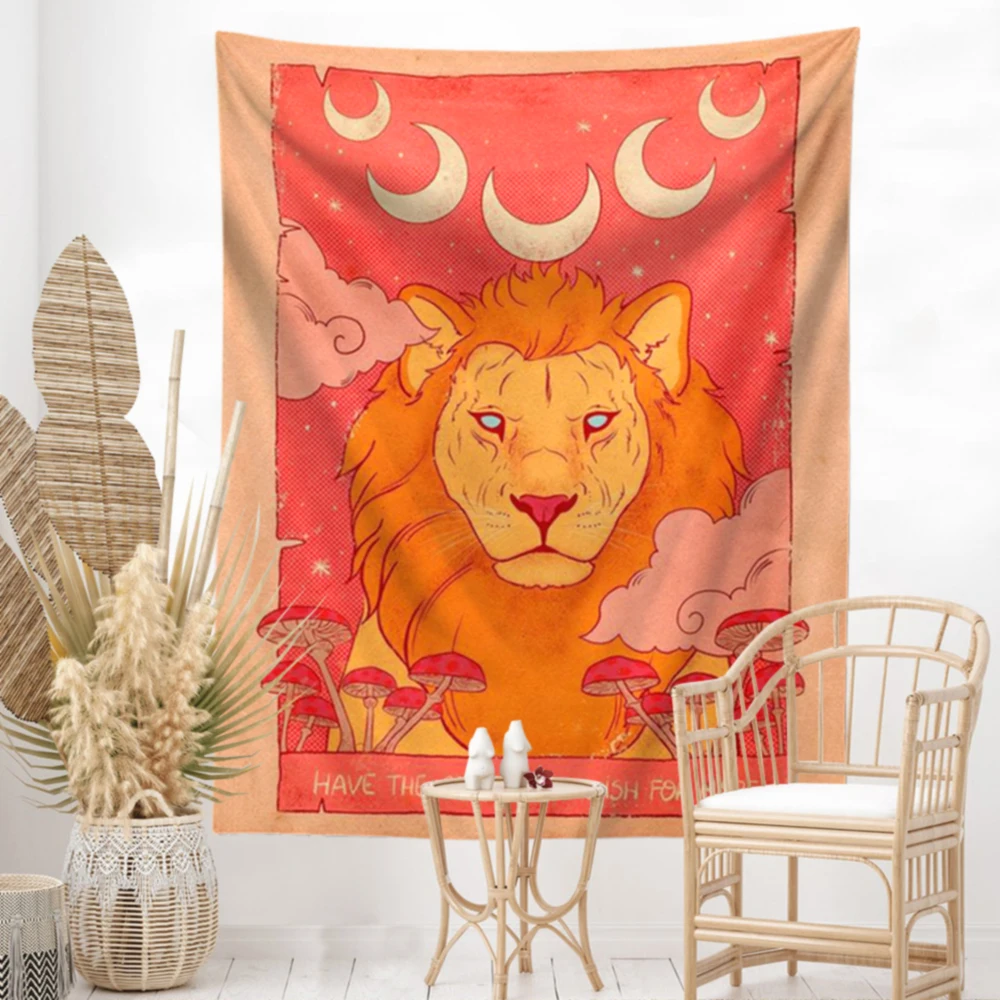 Винтажный настенный гобелен в виде Луны Настенный декор стиле Лев