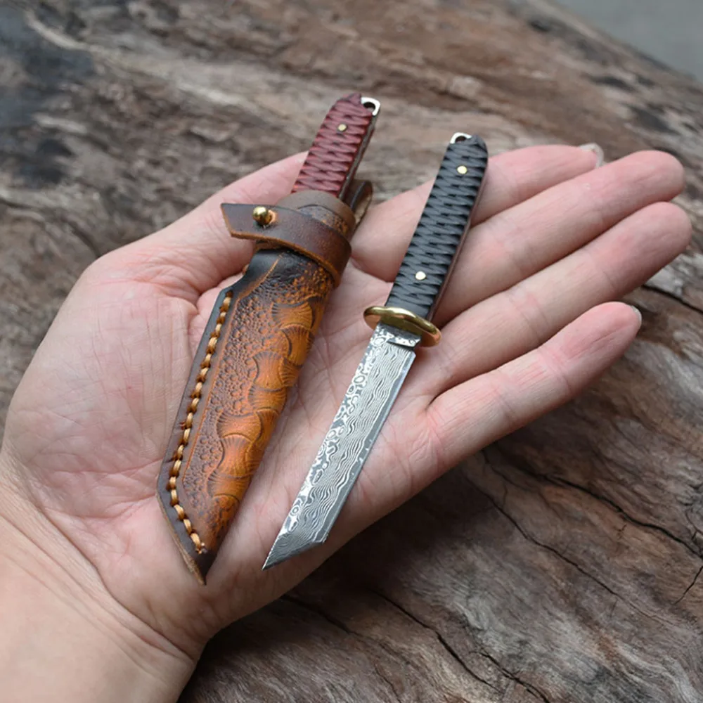 Лезвие из дамасской стали японский нож 60HRC ручка черного дерева Танто