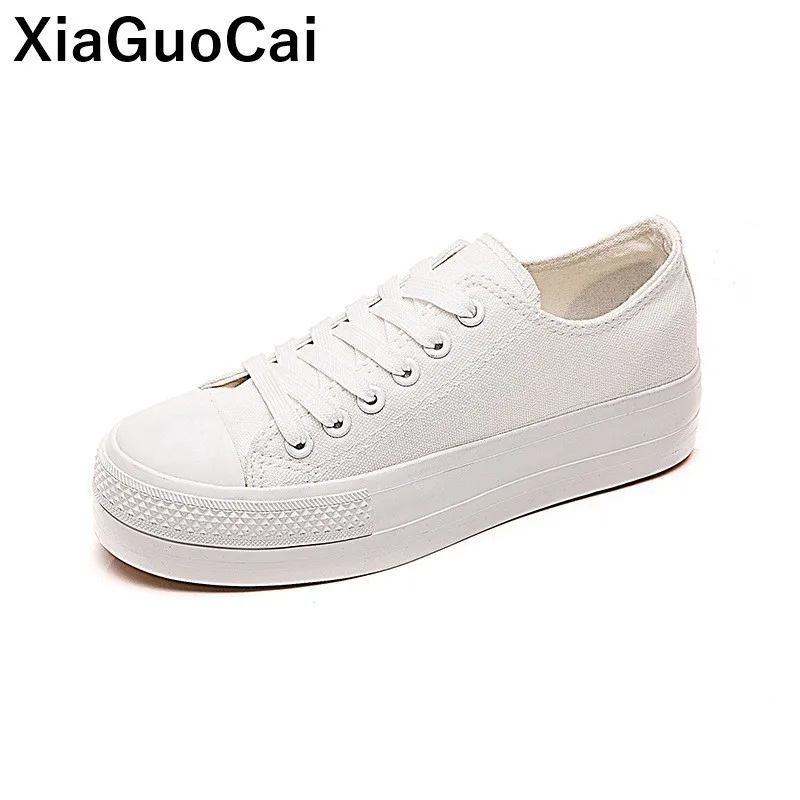 Женская повседневная обувь весенне осенняя парусиновая на плоской платформе со