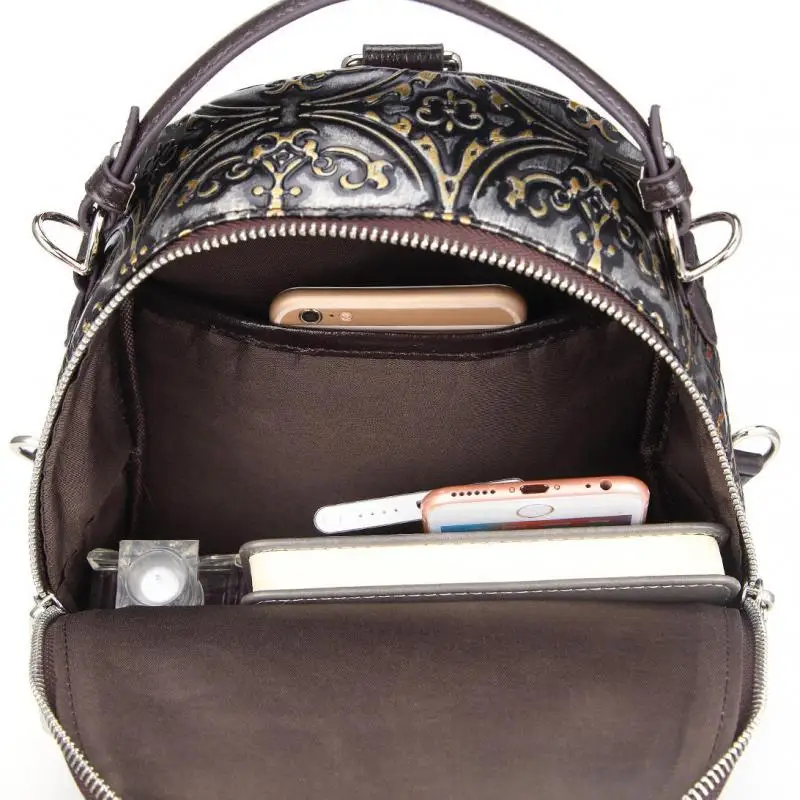 Женский маленький дорожный рюкзак Johnature из натуральной воловьей кожи ручной