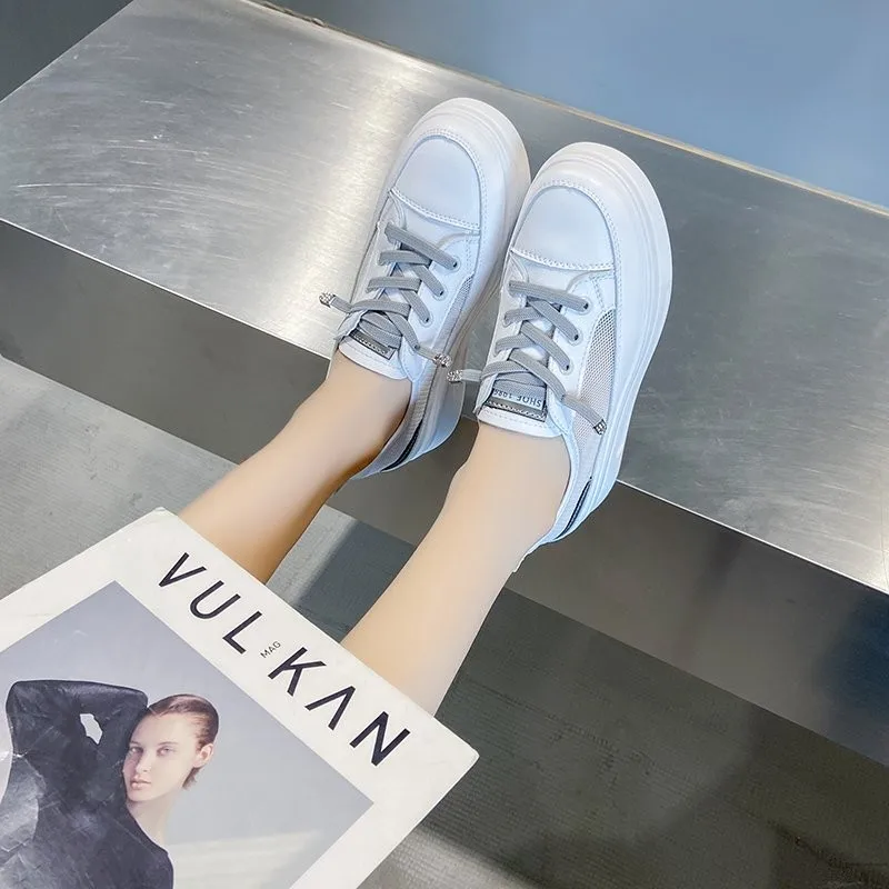 Women Genuine Leather Sneakers White Casual Shoes Fashionable Comfortable Vulcanized Shoe Woman Lace-up Flats Autumn Sneaker