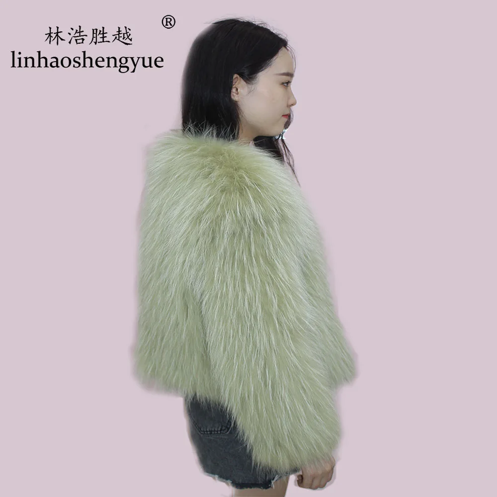 Linhaoshengyue 2020 hot fashion  women Real raccoon fur short coat  Real fur
