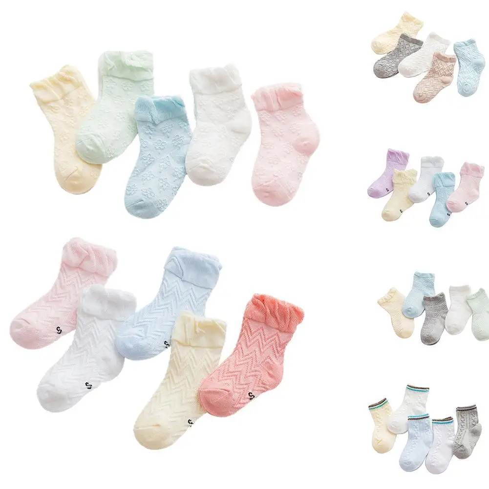 

5 пар, носки для малышей и детей постарше Карамельный цвет, цветочный рисунок, ромб тонкие летние Хлопковые короткие носки