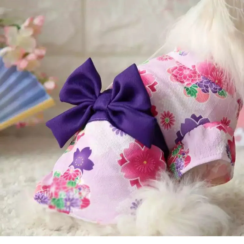 Petstyle одежда для домашних животных наряд для щенка цветочный бант японский кимоно рубашка традиционный этнический Кот принцесса платье юбка костюм для домашних животных