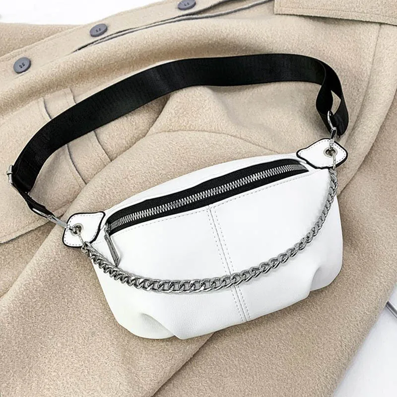 

Women Bag Casual Chest Bags Vacation Waist Bags For Women 2021 New Chest Phone Pouch Femal Metal Chain Shoulder Pack Leather