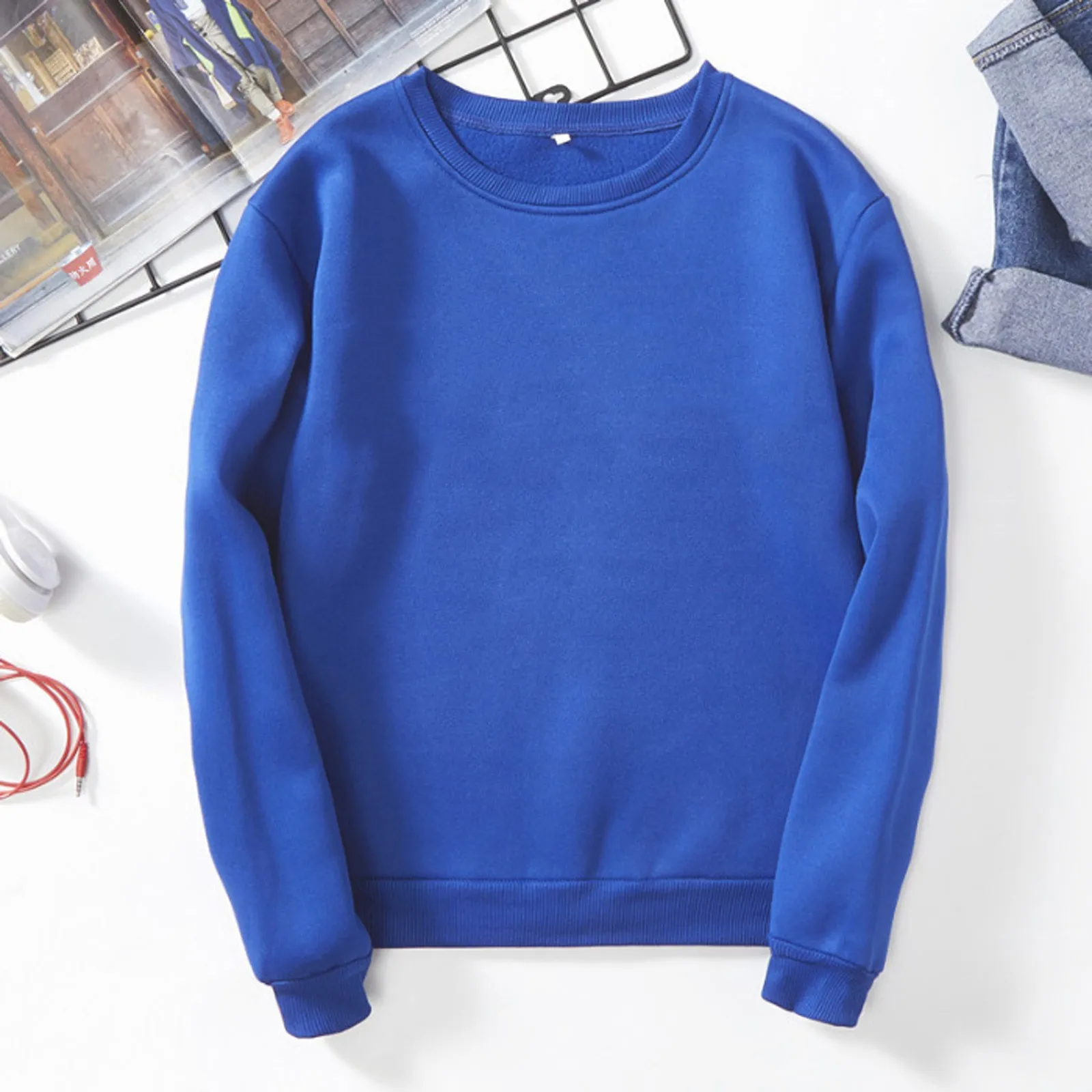 Woman Solid Color Sweatshirt Casual Loose Fit Hoodie Harajuku Aesthetic Streetwear Velvet Pullover White Tops Korean Pop