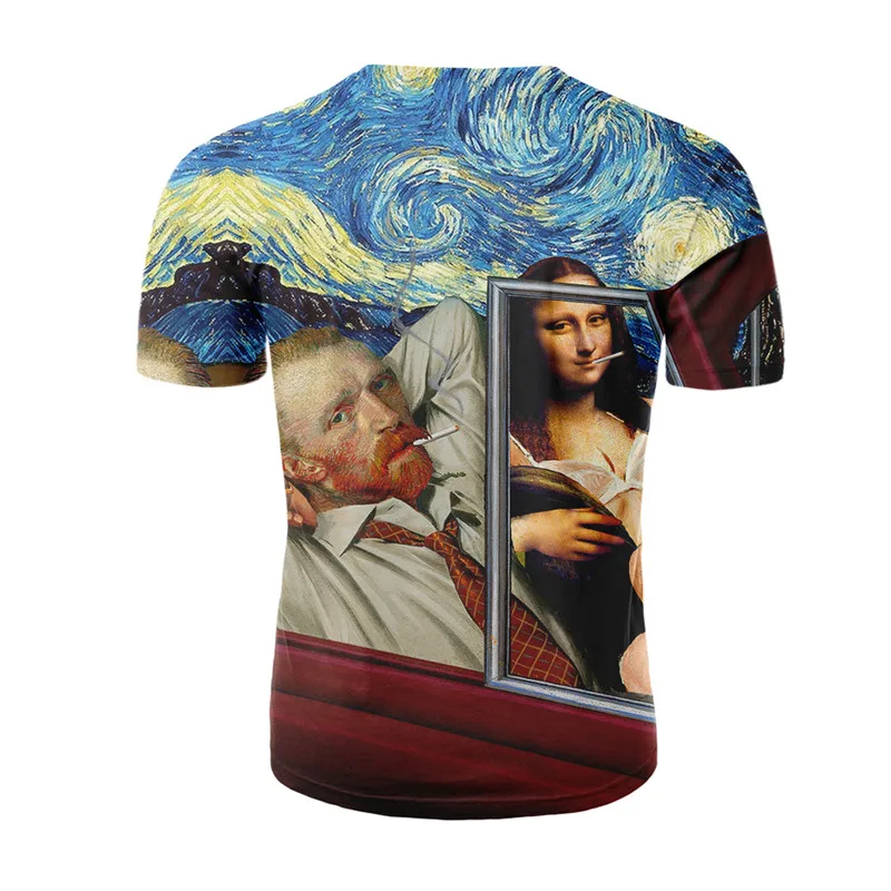 Новейшая Мужская футболка с 3d рисунком маслом летние мужские топы футболки Ван