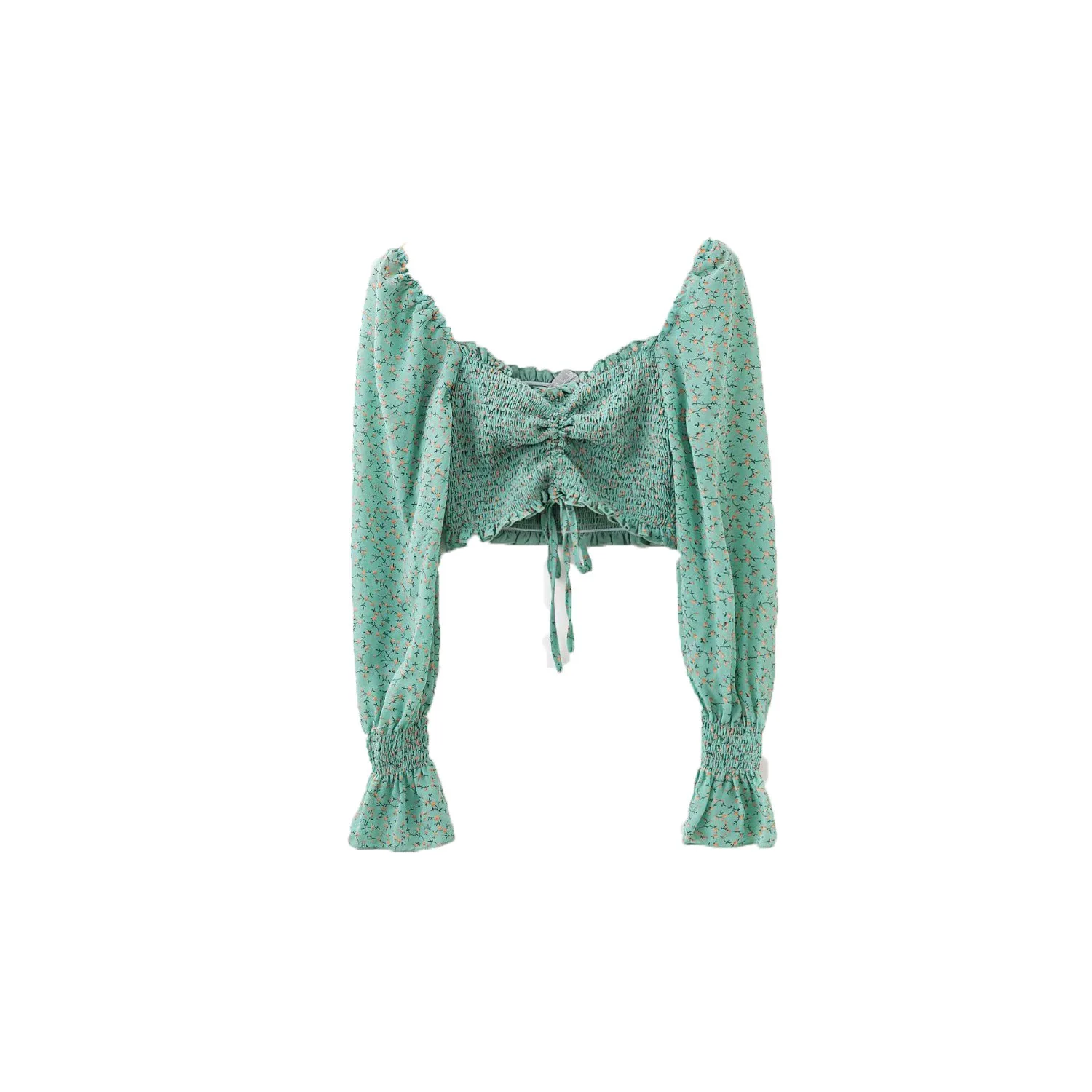 

ZOGAA Women Tops and Bloues Sexy Women Long Sleeve Ruffle Short Square Neck Shirt Drawstring Off Shoulder Blouse Crop Top Chic