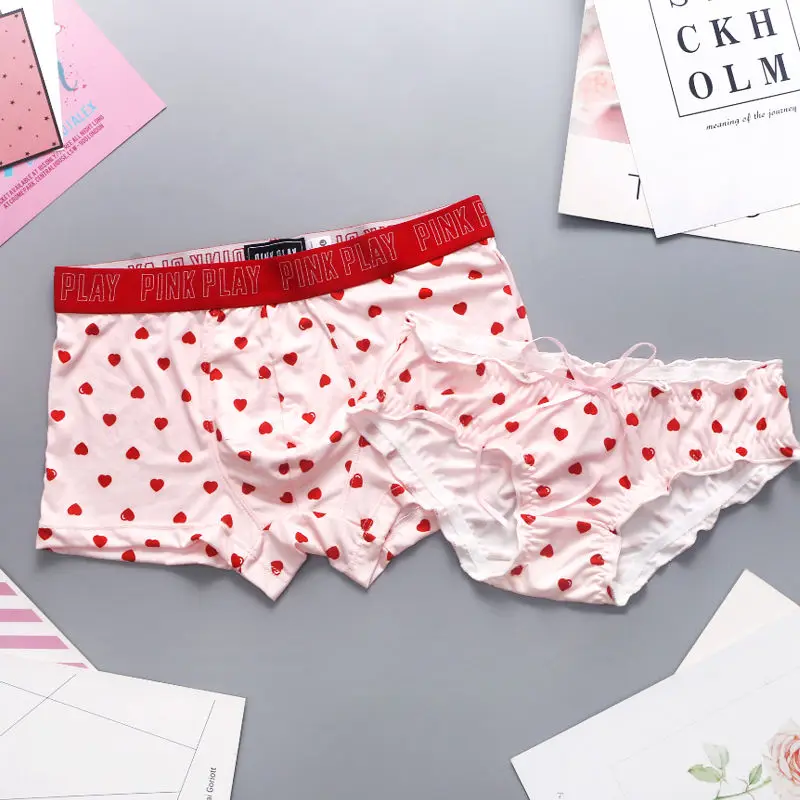 Sexy Couple Underwear Set Heart Lace Panties for Lover Ice Silk Underpants Couple Man Shorts Women Underwear Lovers Under