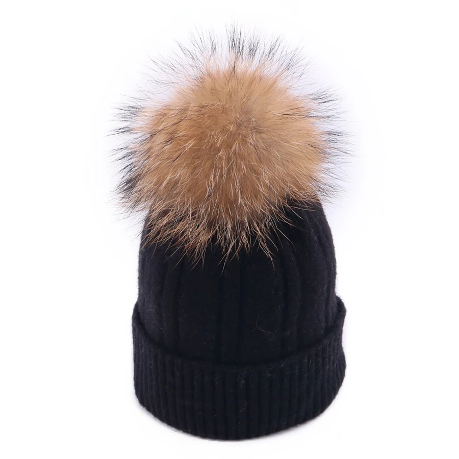 Зимняя женская вязаная шапка Skullies, Женская бини, шапка с настоящим помпон из лисьего меха, Роскошные плотные теплые уличные Лыжные шапки Gorro для девочек