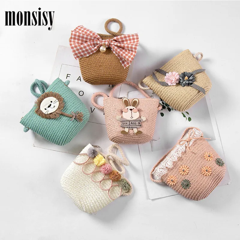 Детская соломенная сумка Monsisy из ротанга для мальчиков и девочек Детский кошелек