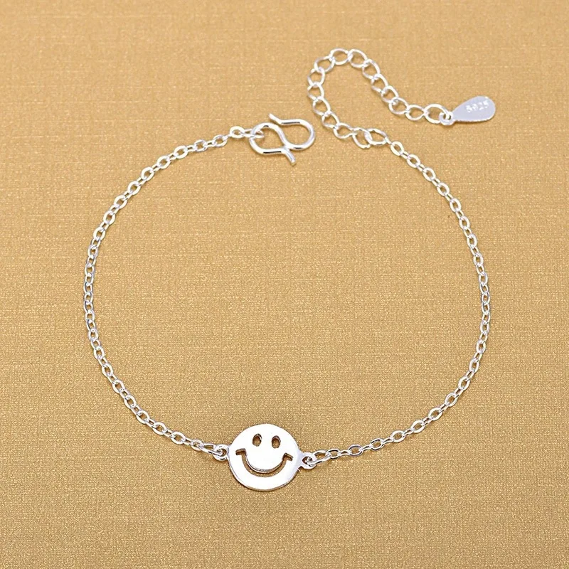 

Solid Silver Anklets 925 Fashion Silver Jewelry Chain Smile Face Anklet for Women Girls Friend Foot Barefoot Leg Jewelry Gift