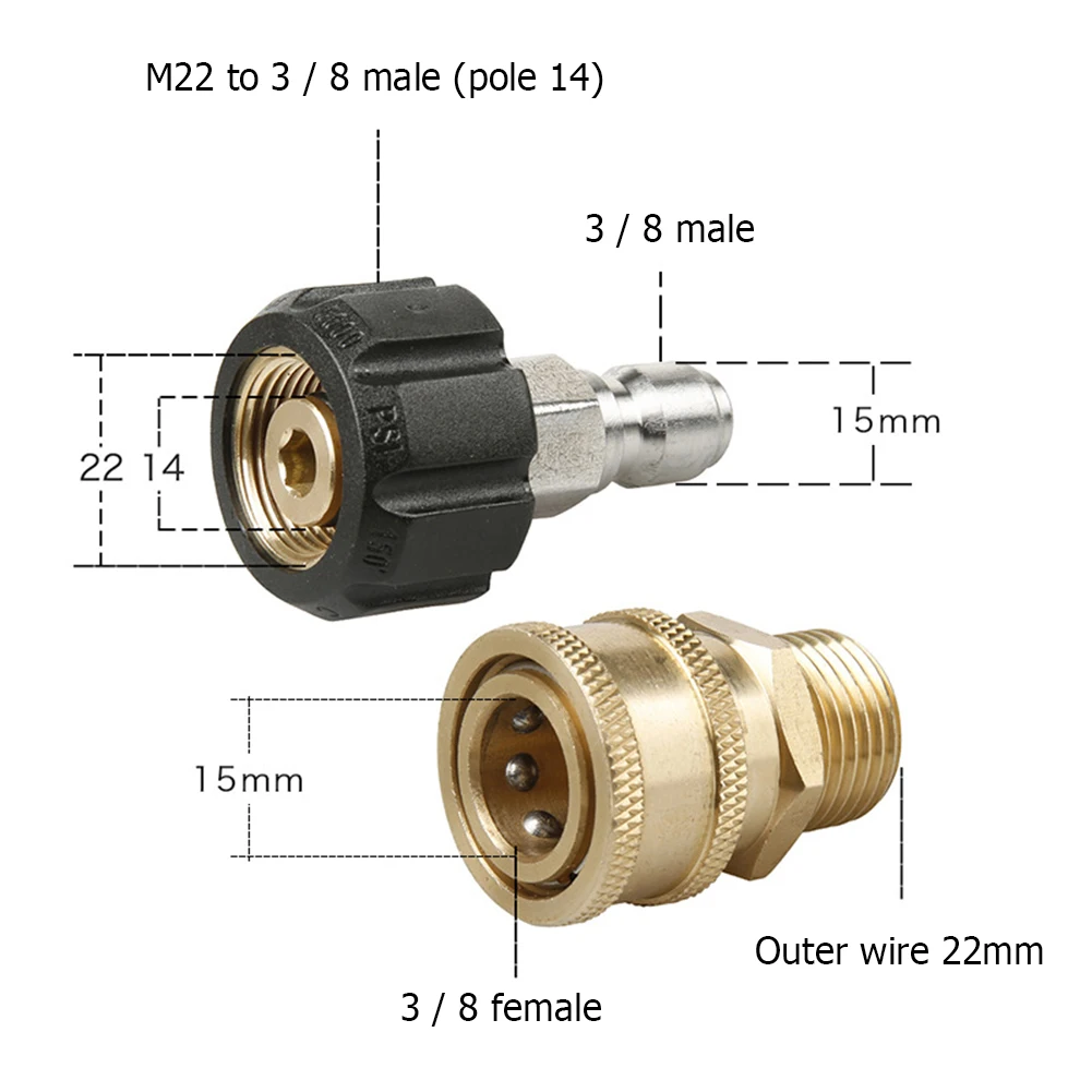 Spray Bottle Car Cleaning Tool Set 2pcs/Set Pressure Washer Adapters M22-14 mm Swivel to 3/8 inch Quick Connector | Автомобили и