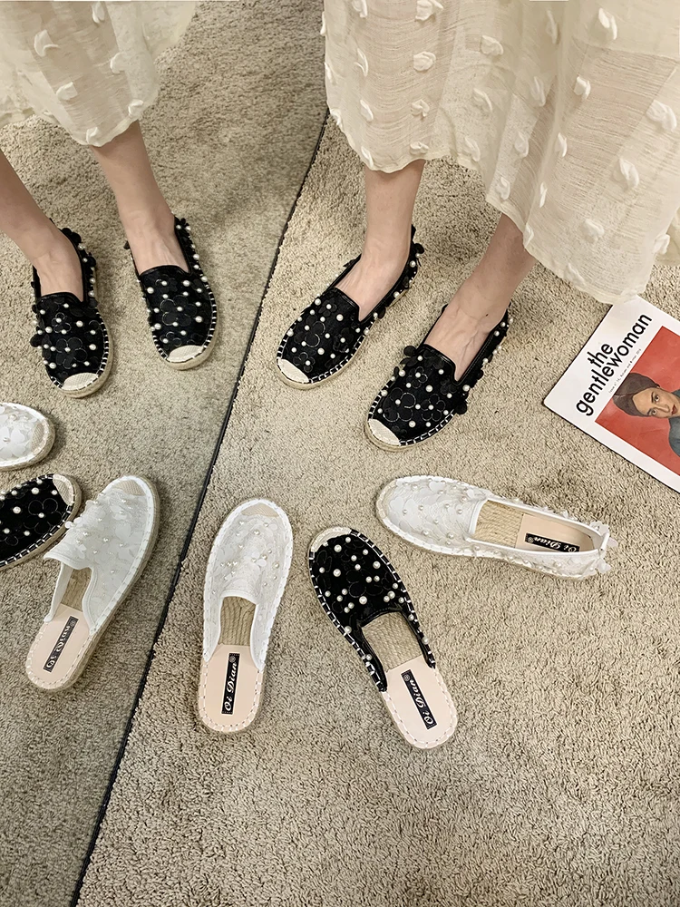 

Shoes Ladies' Slippers Slipers Women Low Luxury Slides String Bead Shallow Cover Toe 2021 Soft Summer Designer Flat Basic Concis