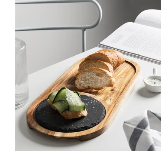 

Твердая деревянная тарелка для закусок, деревянный поднос, черная шиферная плита, акации, завернутый пластина, Западной едаы, японской кухн...