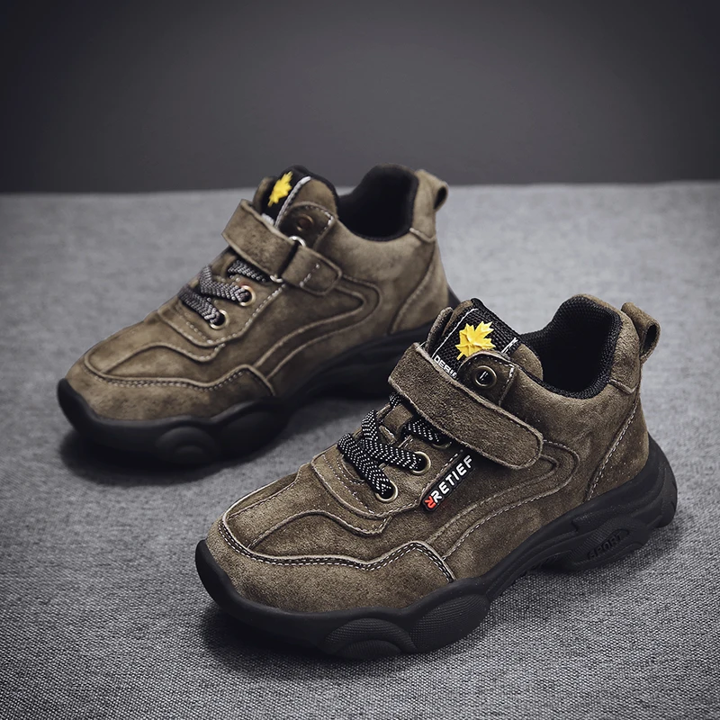 High quality leather outdoor sports boys shoes comfortable Velcro casual shoes