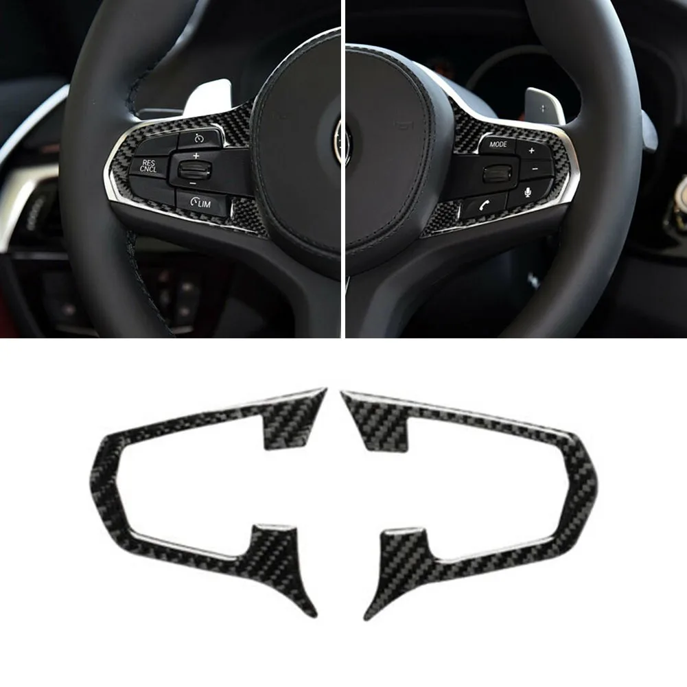 

2Pcs Carbon Fiber Steering Wheel Frame Button Switch Cover Mouldings Trim Sticker For BMW 528li 530li 540li G30 G38 5 Series