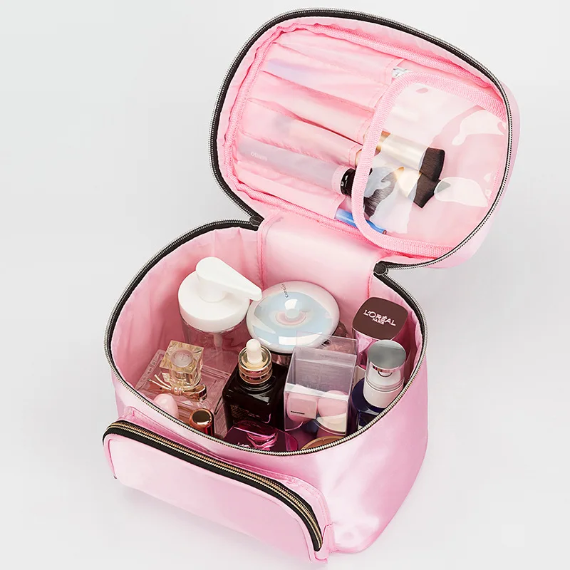 

Korean-Style Makeup Bag Multi-Function Waterproof Travel Storage Bag Satin Portable Double-Layer Women's Wash Bag