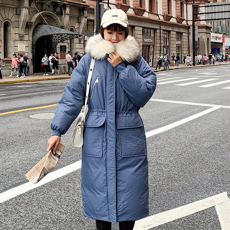 Зима 2019 Женская длинная куртка для женщин с капюшоном парка меховым воротником