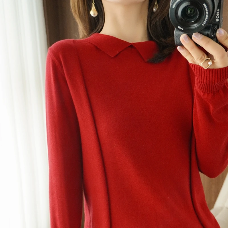 Sweater women's 100% cotton knit sweater plus size blouse casual oversize doll collar 2021 spring and autumn new