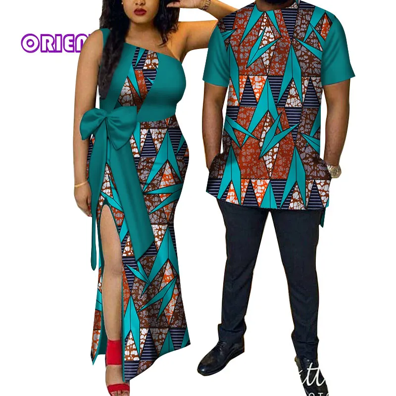 2 pcs african clothes for couples african dresses for couples Bazin Riche African Print men shirt and women dress WYQ114