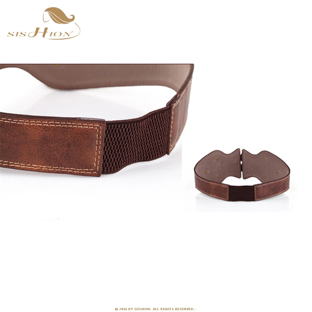 

SISHION 2021 New Vintage Leather Buckles Elastic Waist Wide Belt Ladies accesorios belts for women SP0774