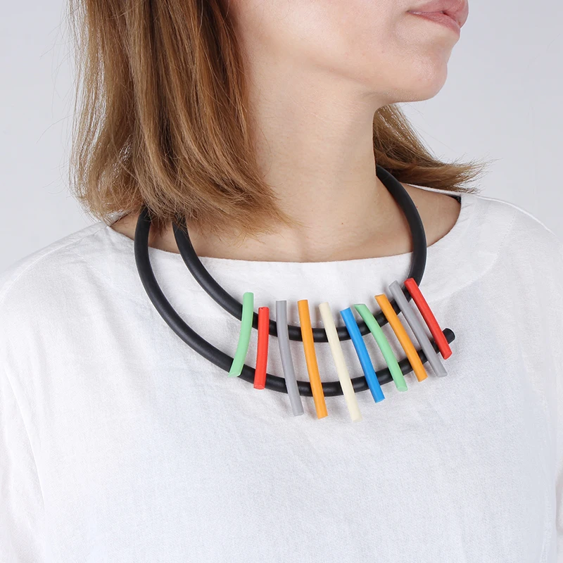 

Steampunk Rainbow Choker Necklace Statement Multicolor Rubber Rope Necklace For Women Streetwear Clothes Jewellery Rare Things
