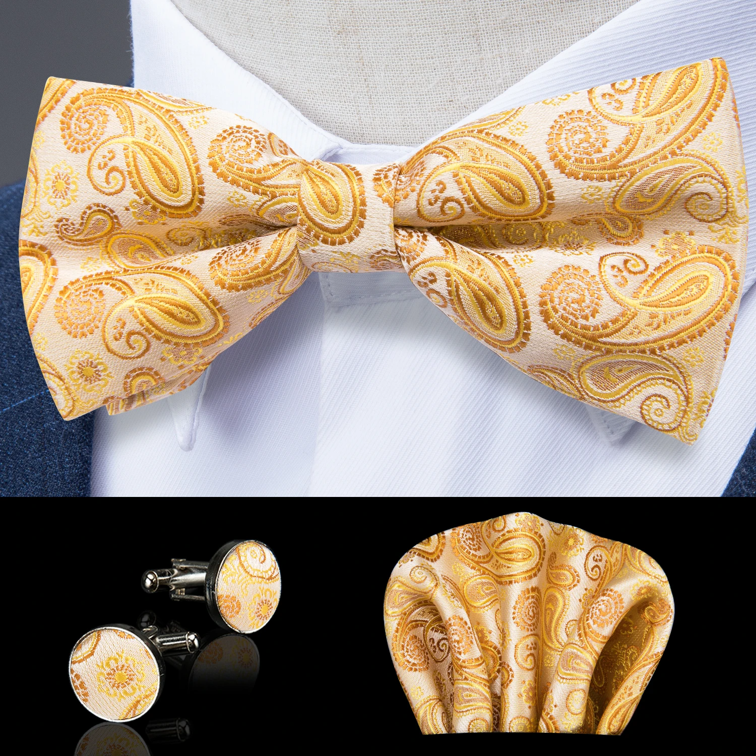 Мужская мода галстук бабочка официальное платье темно синий цветочный желтый