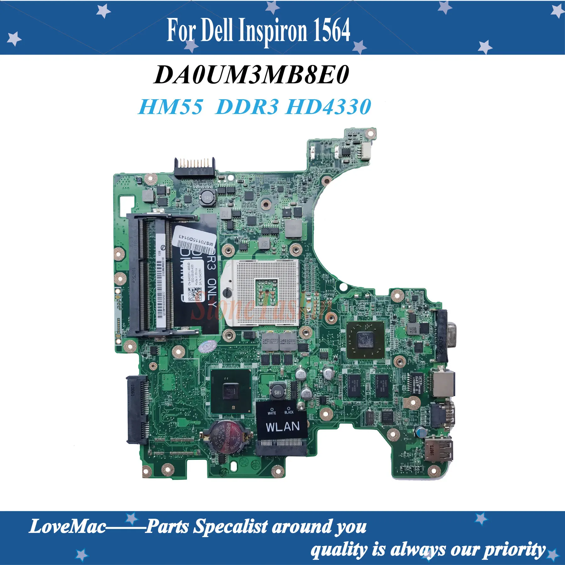 

High Quality CN-04CCPK 04CCPK MAIN BOARD For Dell Inspiron 1564 Laptop Motherboard DA0UM3MB8E0 HM55 DDR3 HD4330 GPU Tested
