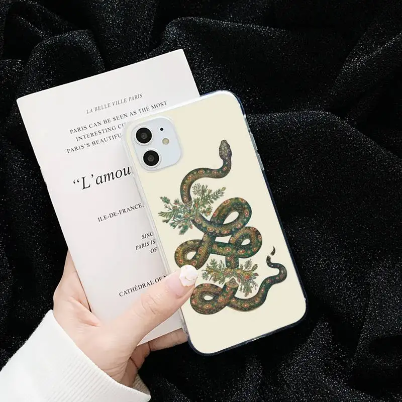 

Flower dragon snake Phone Case Transparent for iPhone 6 7 8 11 12 s mini pro X XS XR MAX Plus cover funda shell