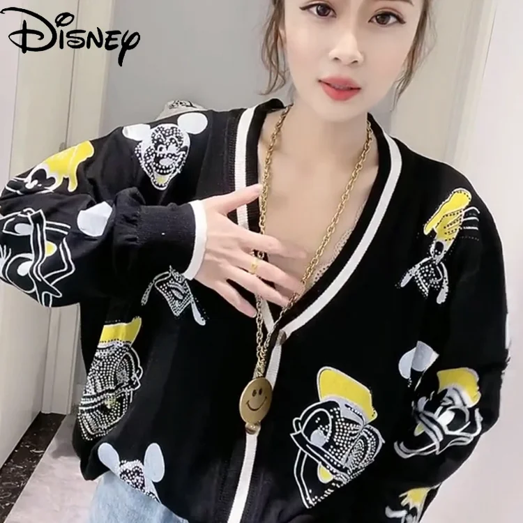 

Disney Ladies New Simple Casual Wild Fresh and Sweet Jacket Fashion Sunscreen V-neck Hot Diamond Cardigan Thin Jacket