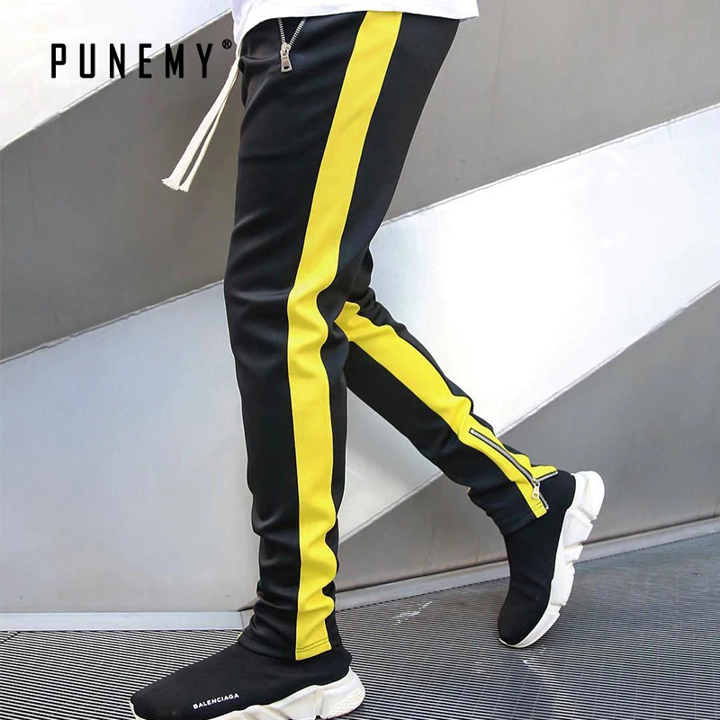 Уличная одежда мужские штаны для бега хип хоп с боковой полоской на молнии