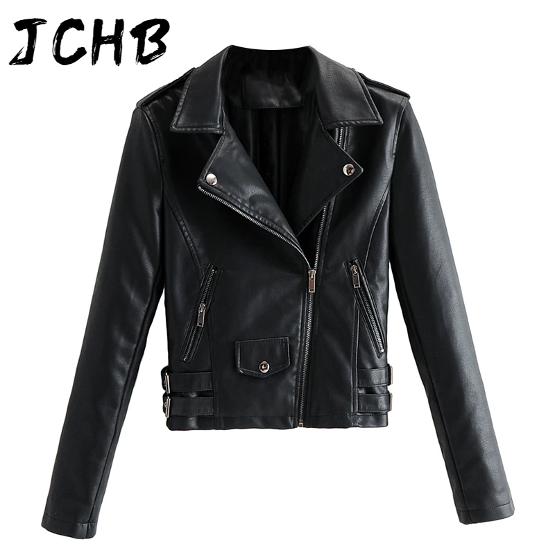 

SHZQJCHB 2021 Chic PU Faux Leather Jackets Women Solid Color High Street Motobike Jacket Long Sleeve Fashion Outerwear Coat